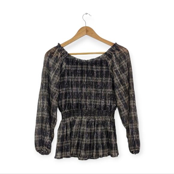 NWT Knox Rose Black Gold Shine Stripe Long Sleeve Blouse - Picture 2 of 8